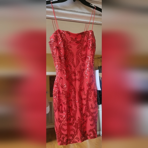 Red Sequin Mini Dress Lovely Day sz. Small NWT - Picture 4 of 8